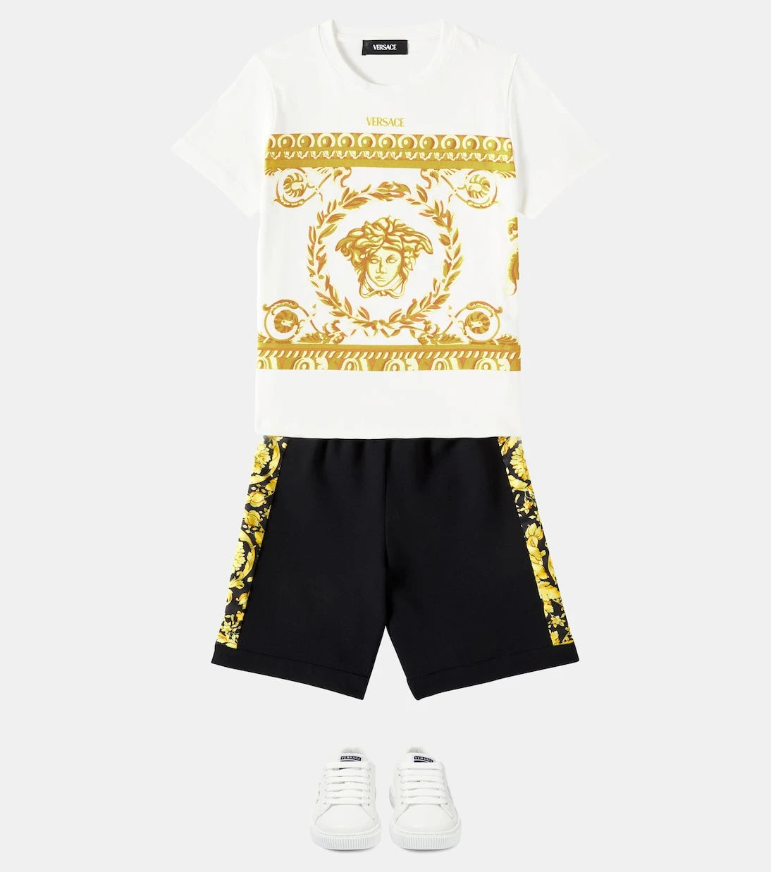 Versace Kids - Barocco twill-trimmed jersey shorts