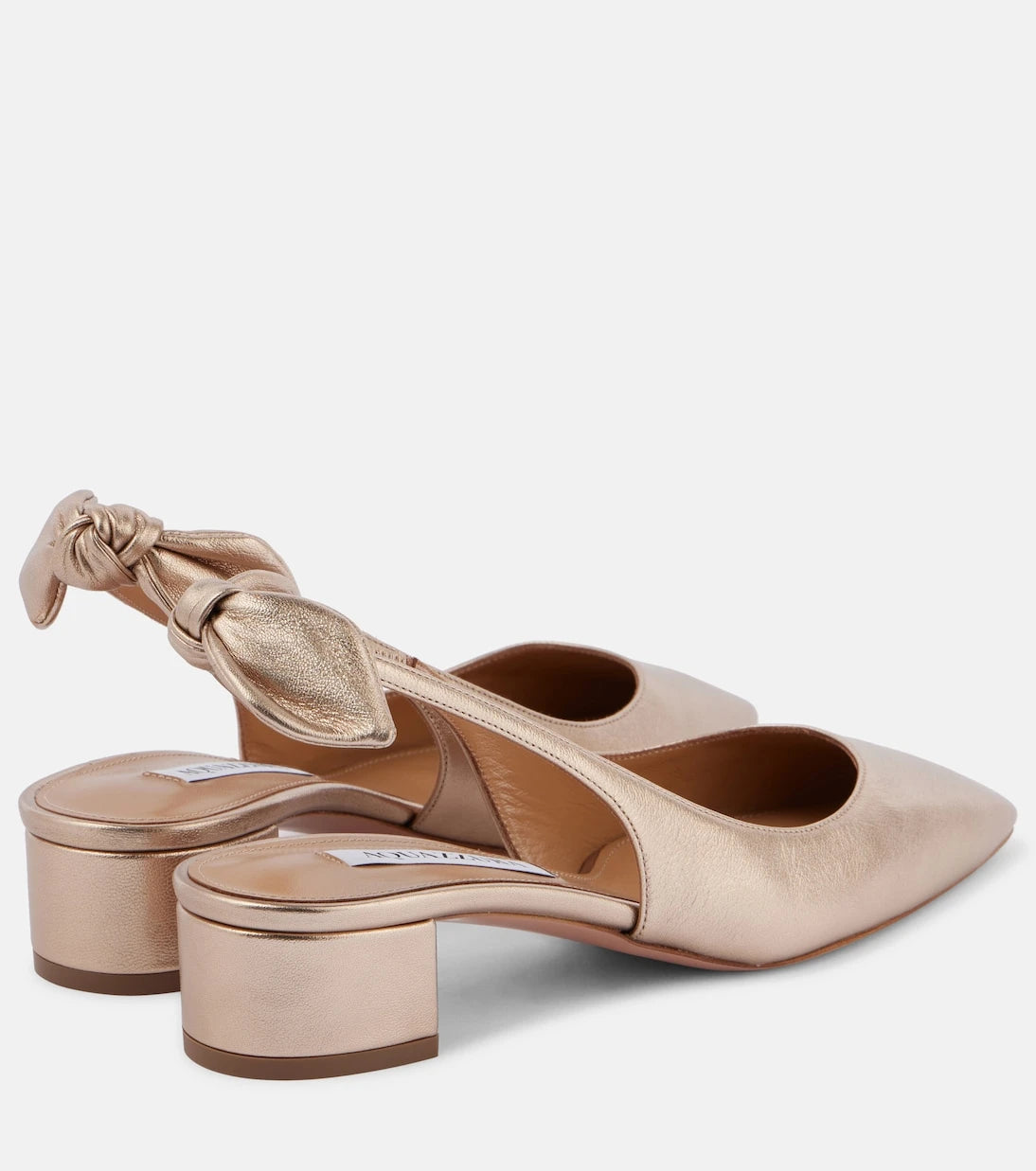 Aquazzura - Very Bow 35 metallic leather slingback pumps