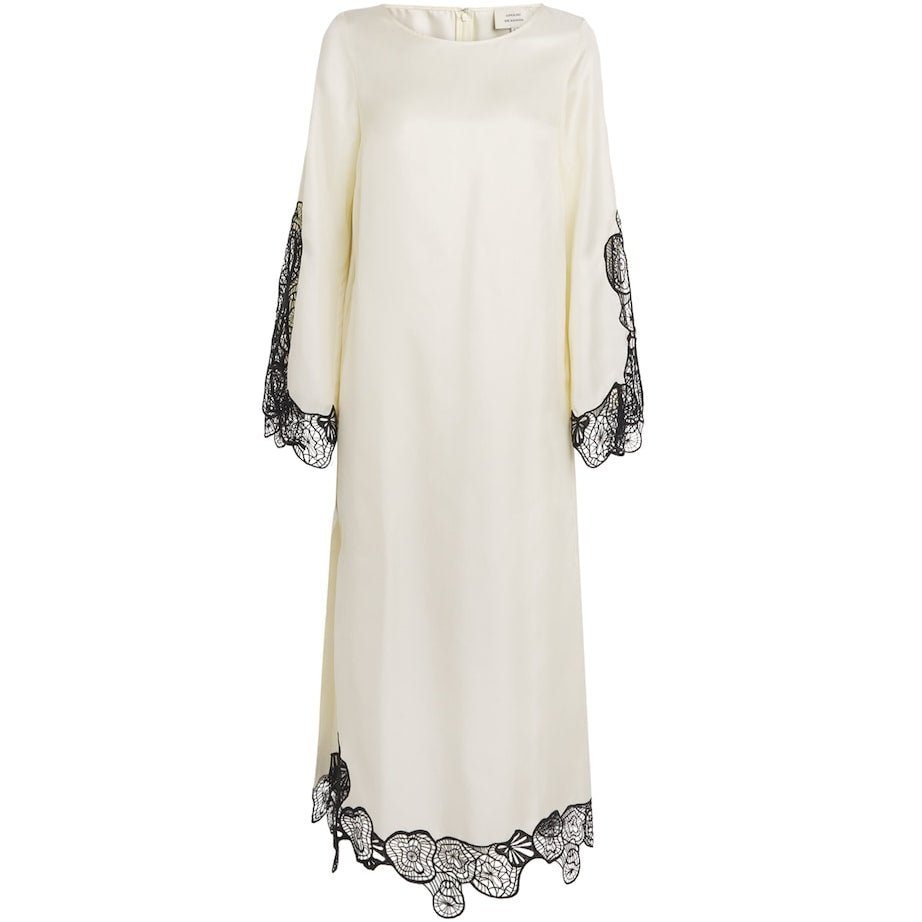 Silk Lace-Detail Soto Midi Dress IVORY/BLACK