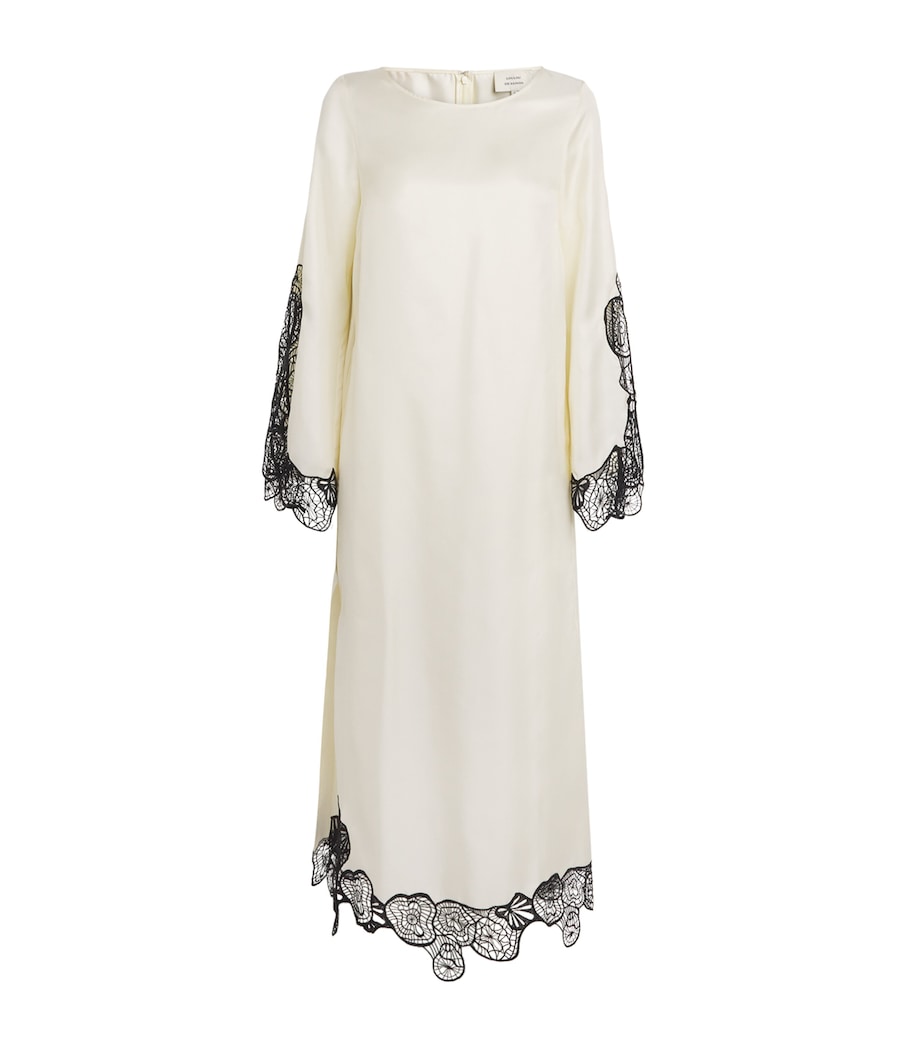 Silk Lace-Detail Soto Midi Dress IVORY/BLACK