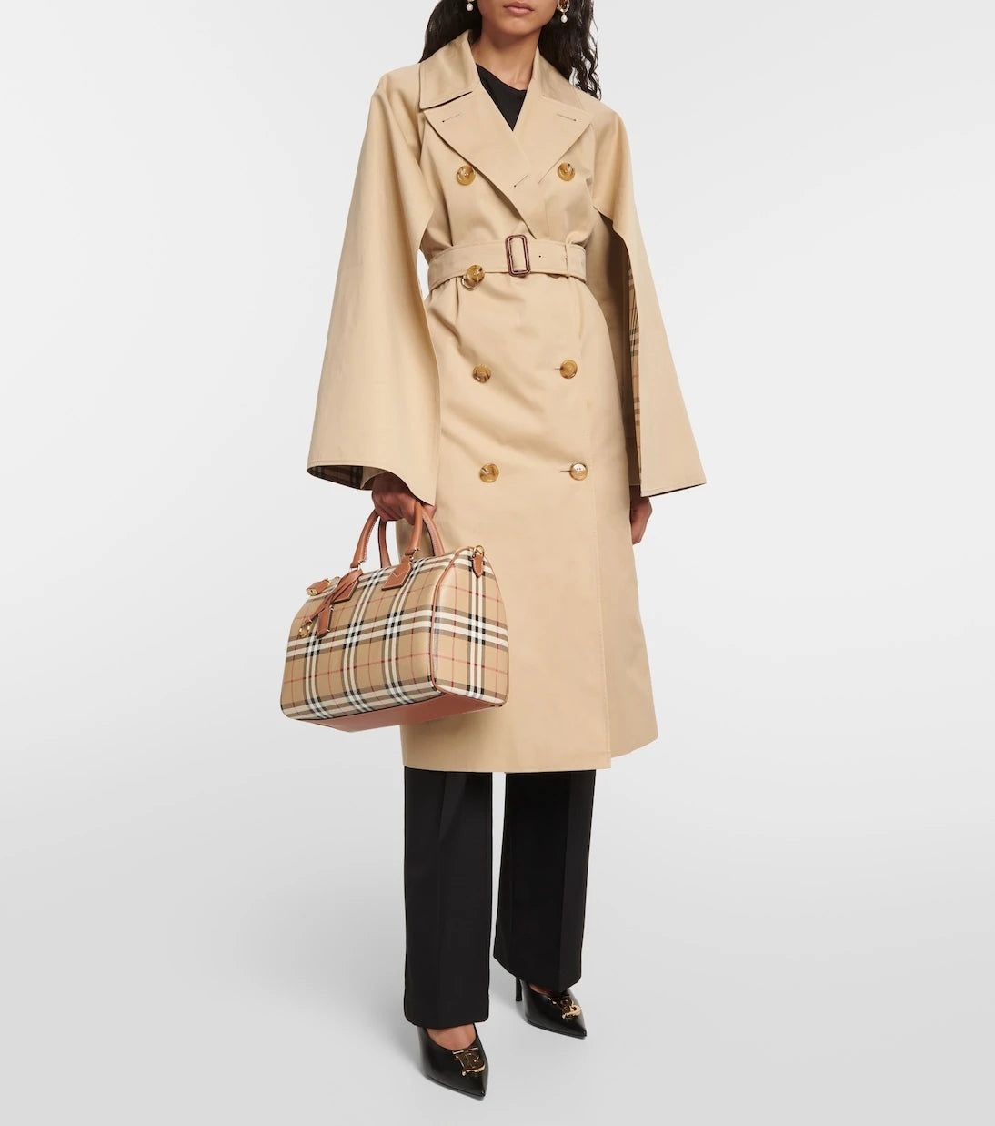Burberry - حقيبة يد توت قماش متوسطة كاروهات بربري