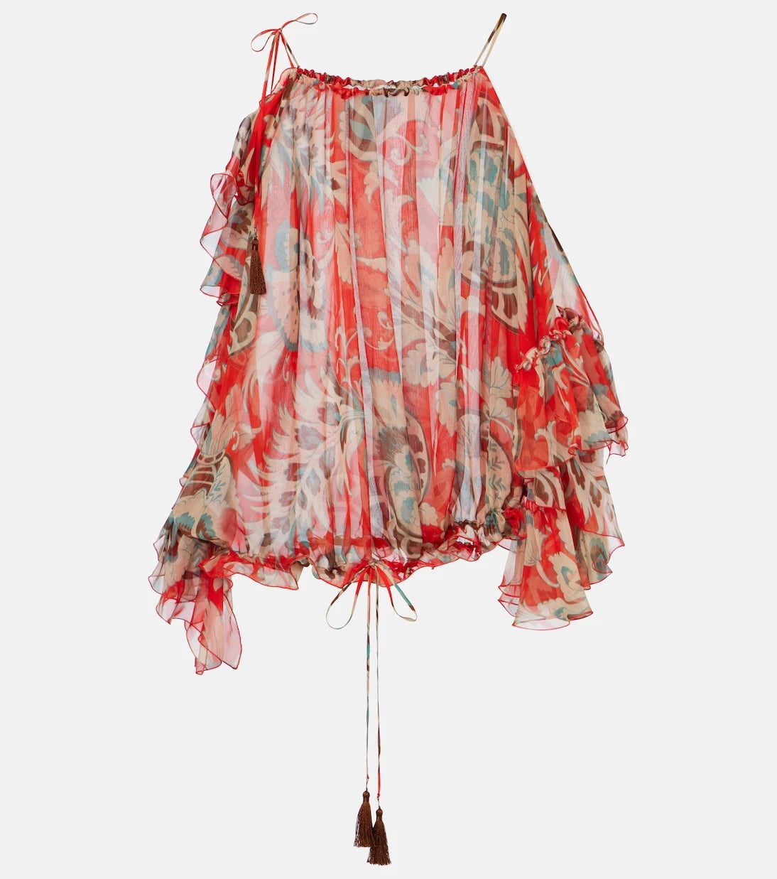 Etro - Printed ruffled silk top