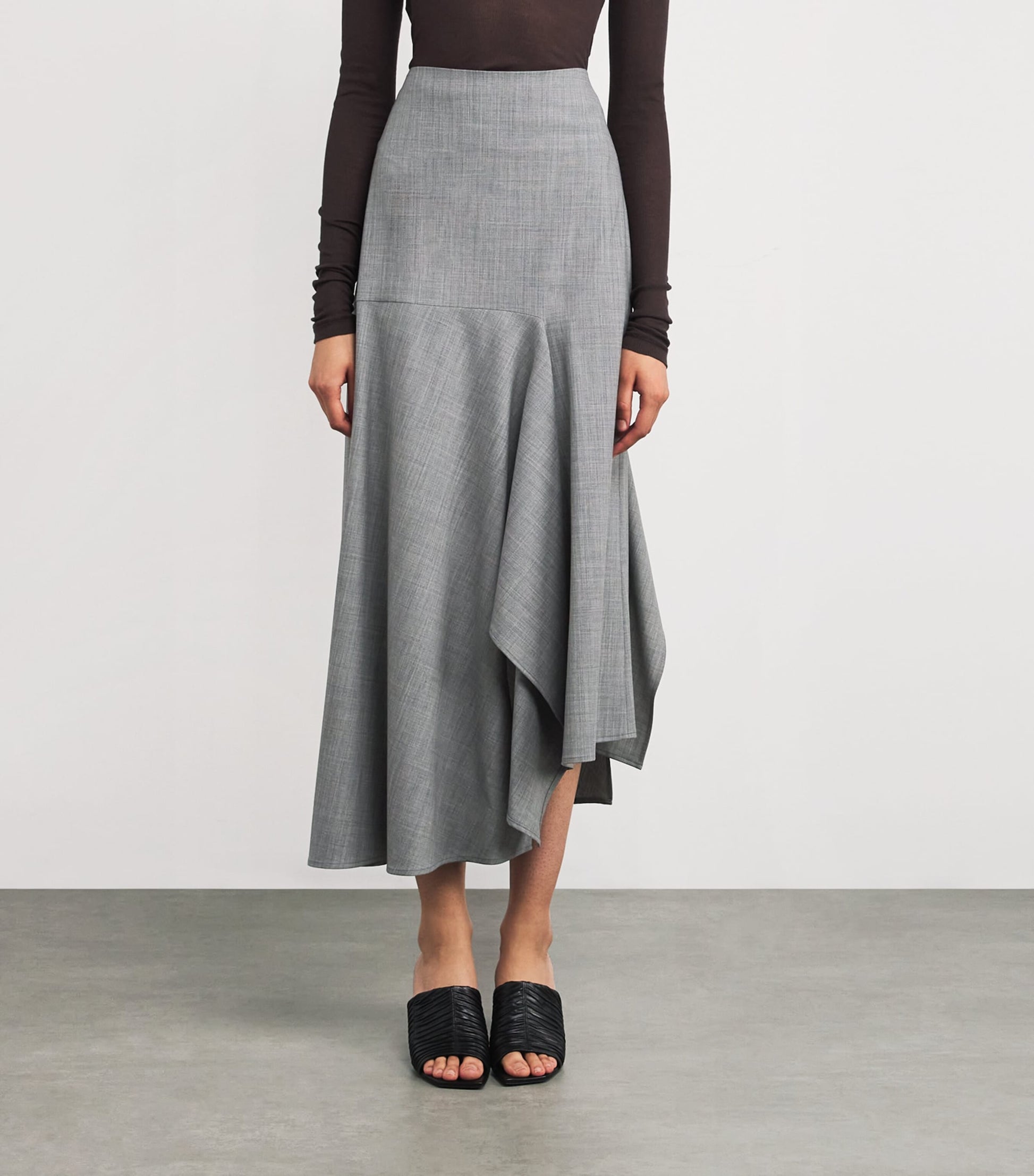 Fabiana Filippi Grey Wool-Blend Asymmetric Midi Skirt