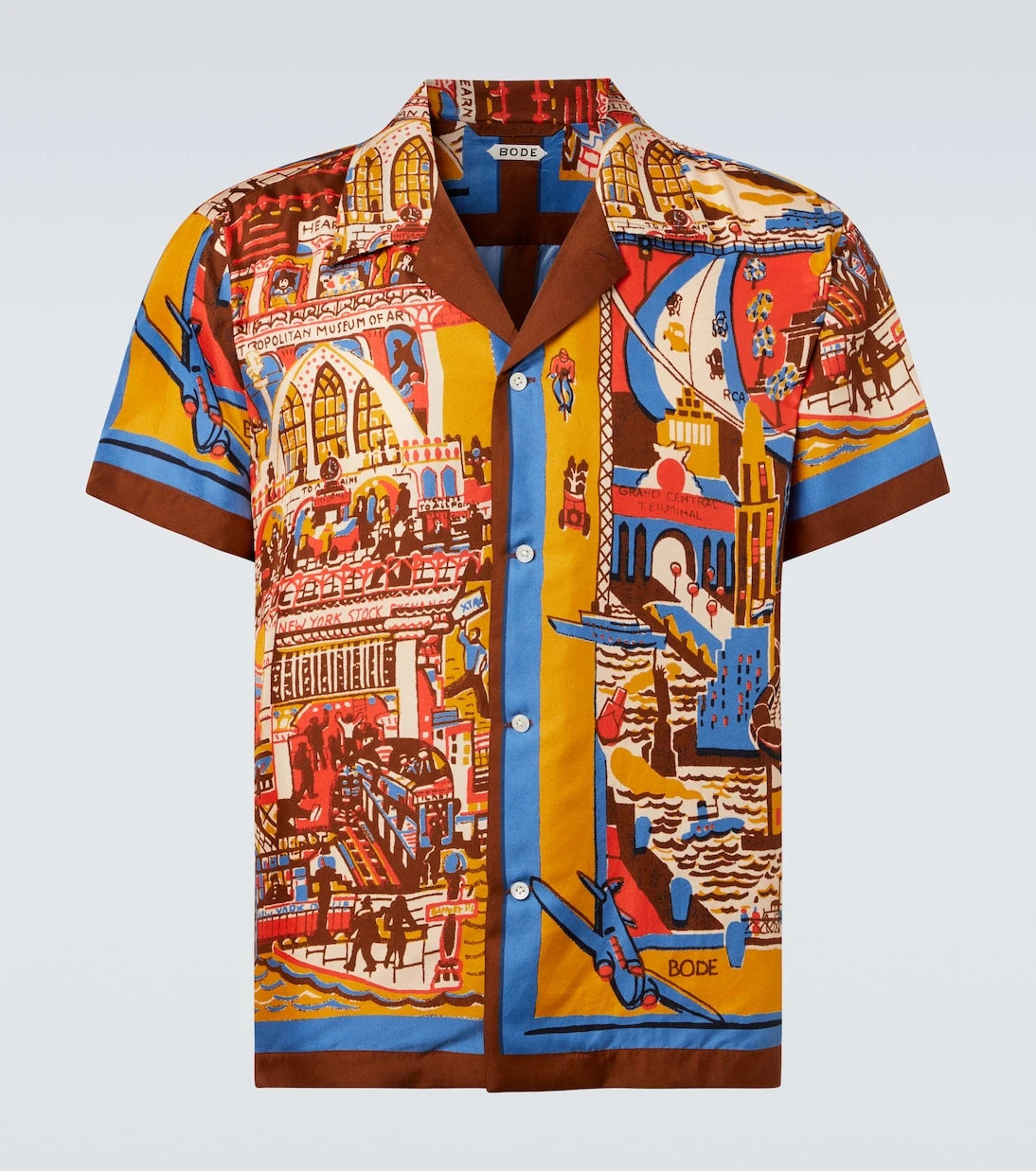Bode - Manhattan Island printed silk bowling shirt