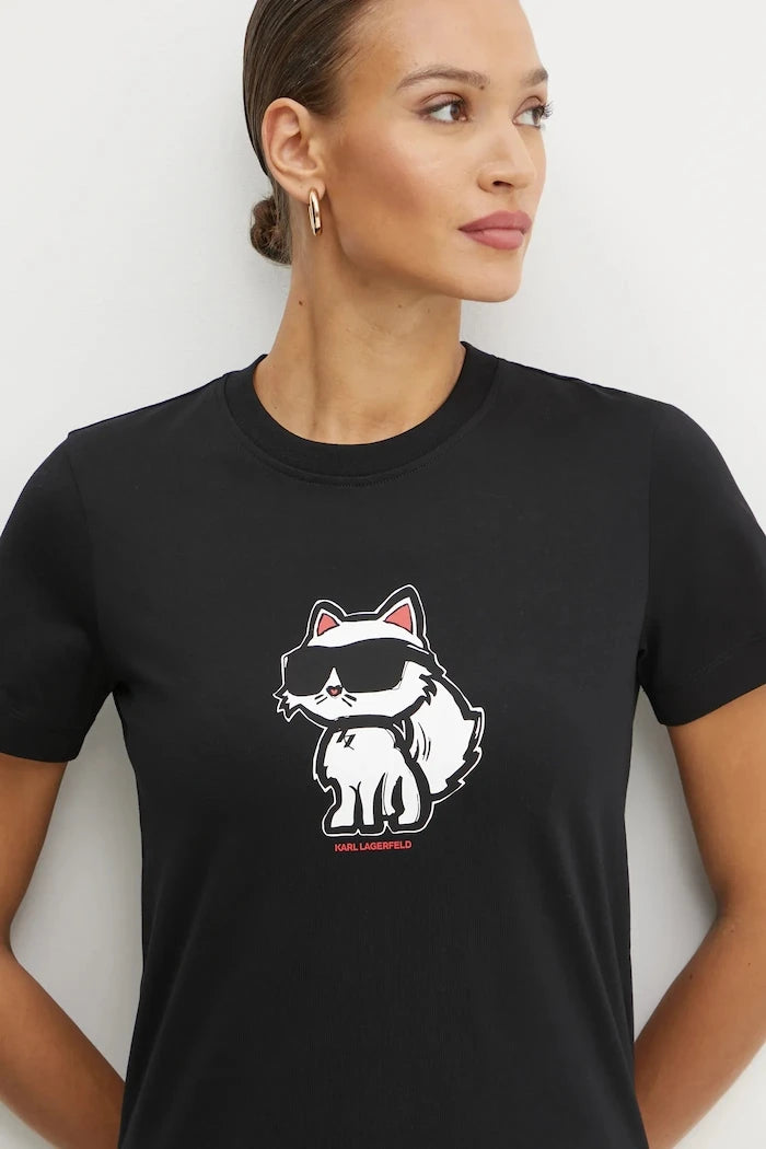 Karl Lagerfeld kadın pamuklu tişört IKON SKETCH