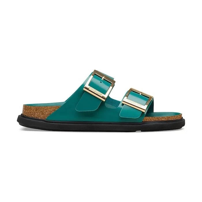 Birkenstock düz tabanlı kadın deri terlik Arizona Droplet Buckle