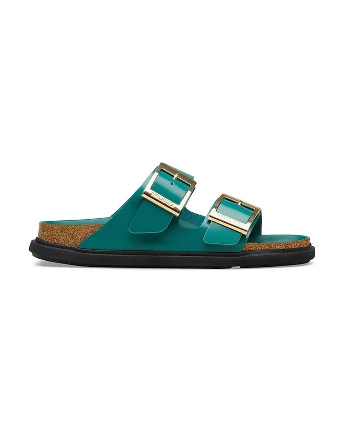 Birkenstock düz tabanlı kadın deri terlik Arizona Droplet Buckle