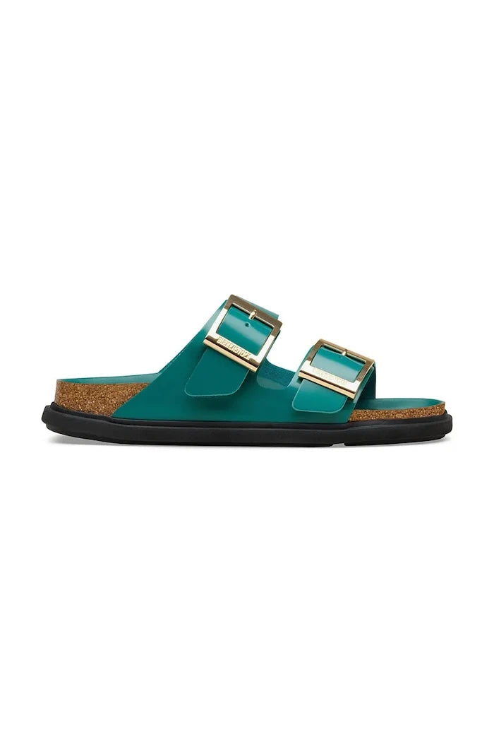 Birkenstock düz tabanlı kadın deri terlik Arizona Droplet Buckle