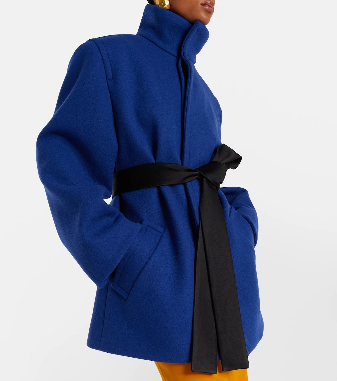 Saint Laurent - Belted silk-trimmed wool coat