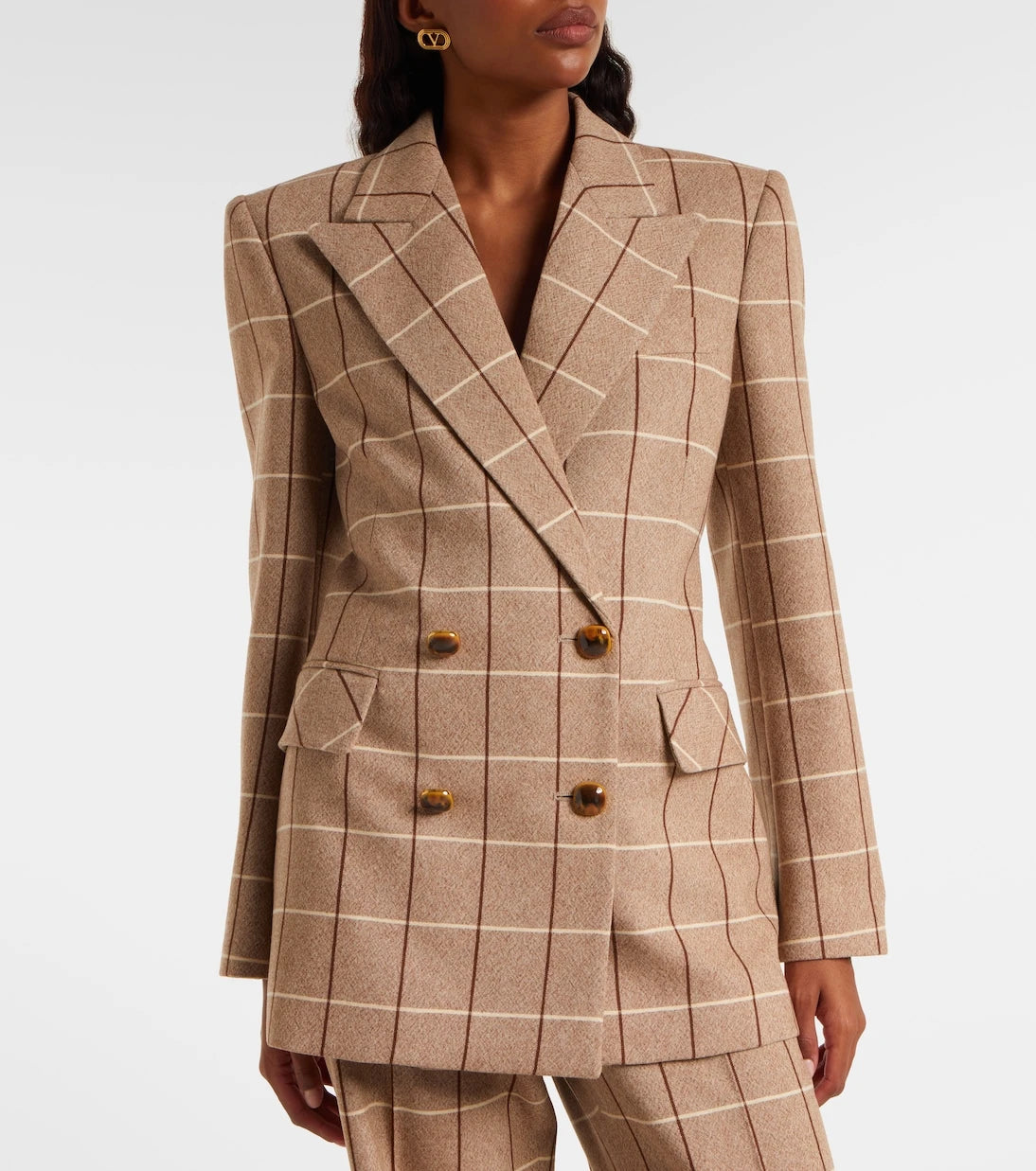 Valentino - Checked double-breasted virgin wool blazer