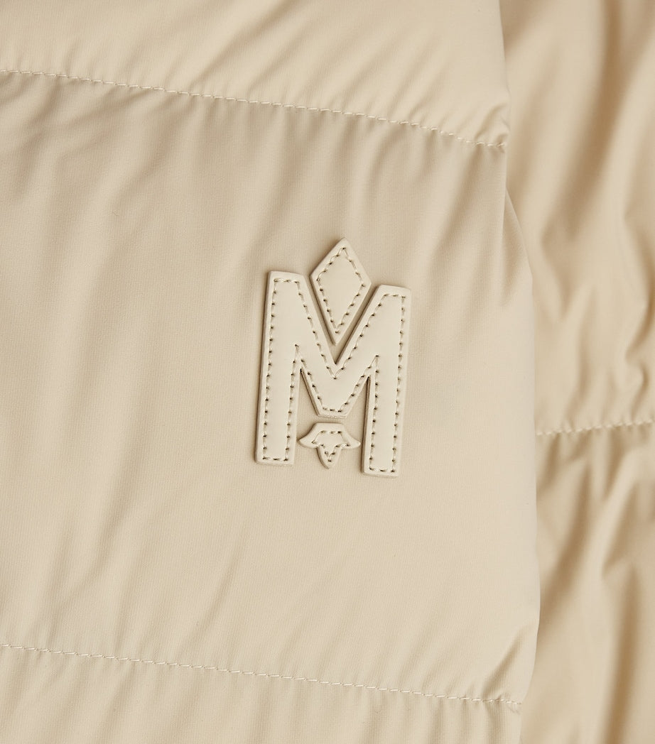 Beige Down Leather-Trim Parka