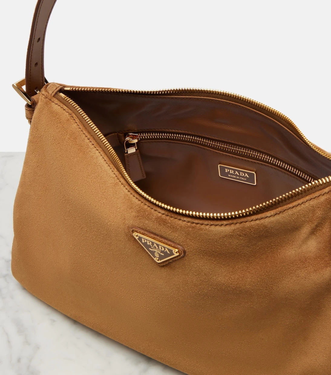 Prada - Prada Aimée Large suede shoulder bag