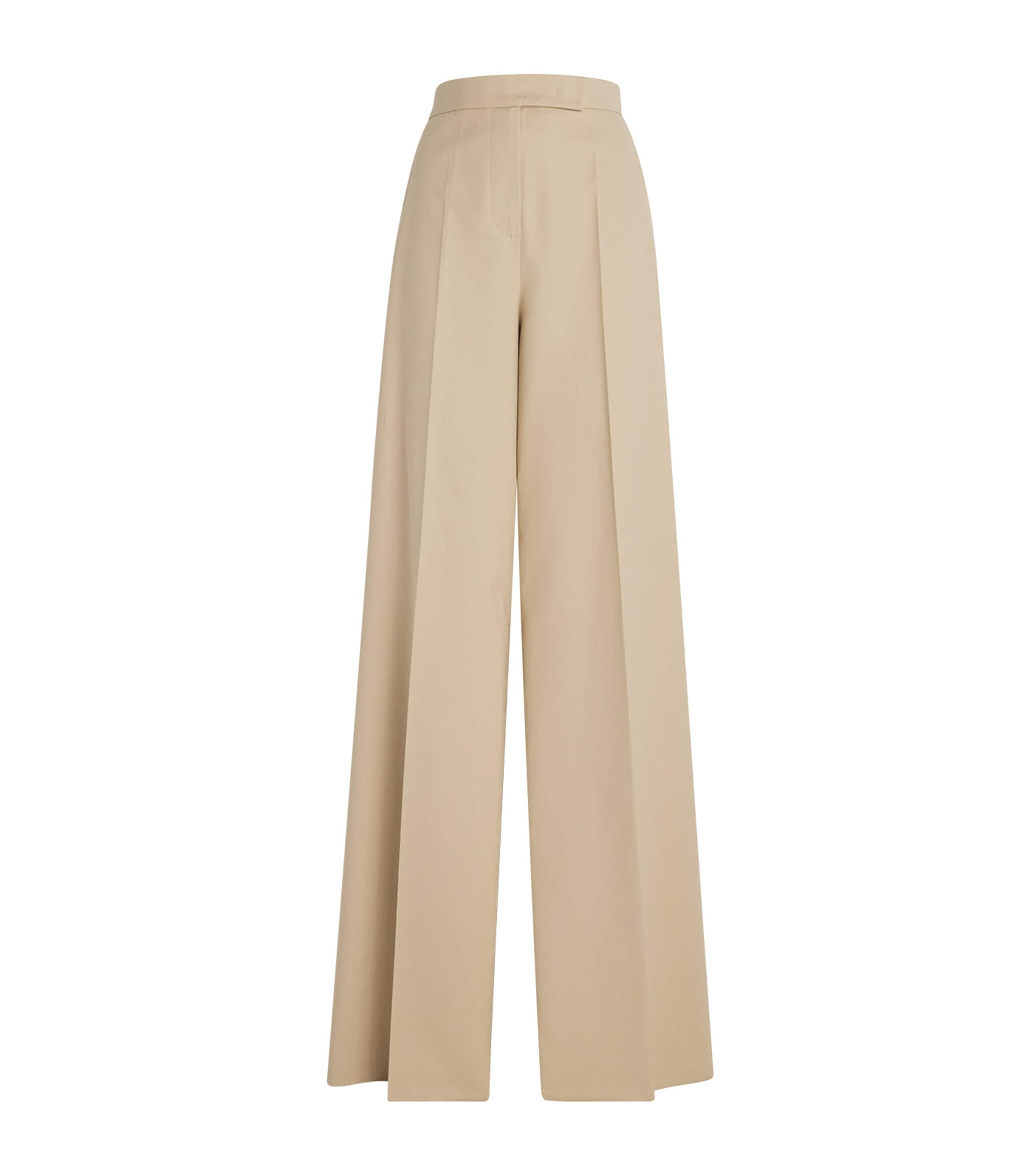 Max Mara Beige Stretch-Cotton Wide-Leg Trousers
