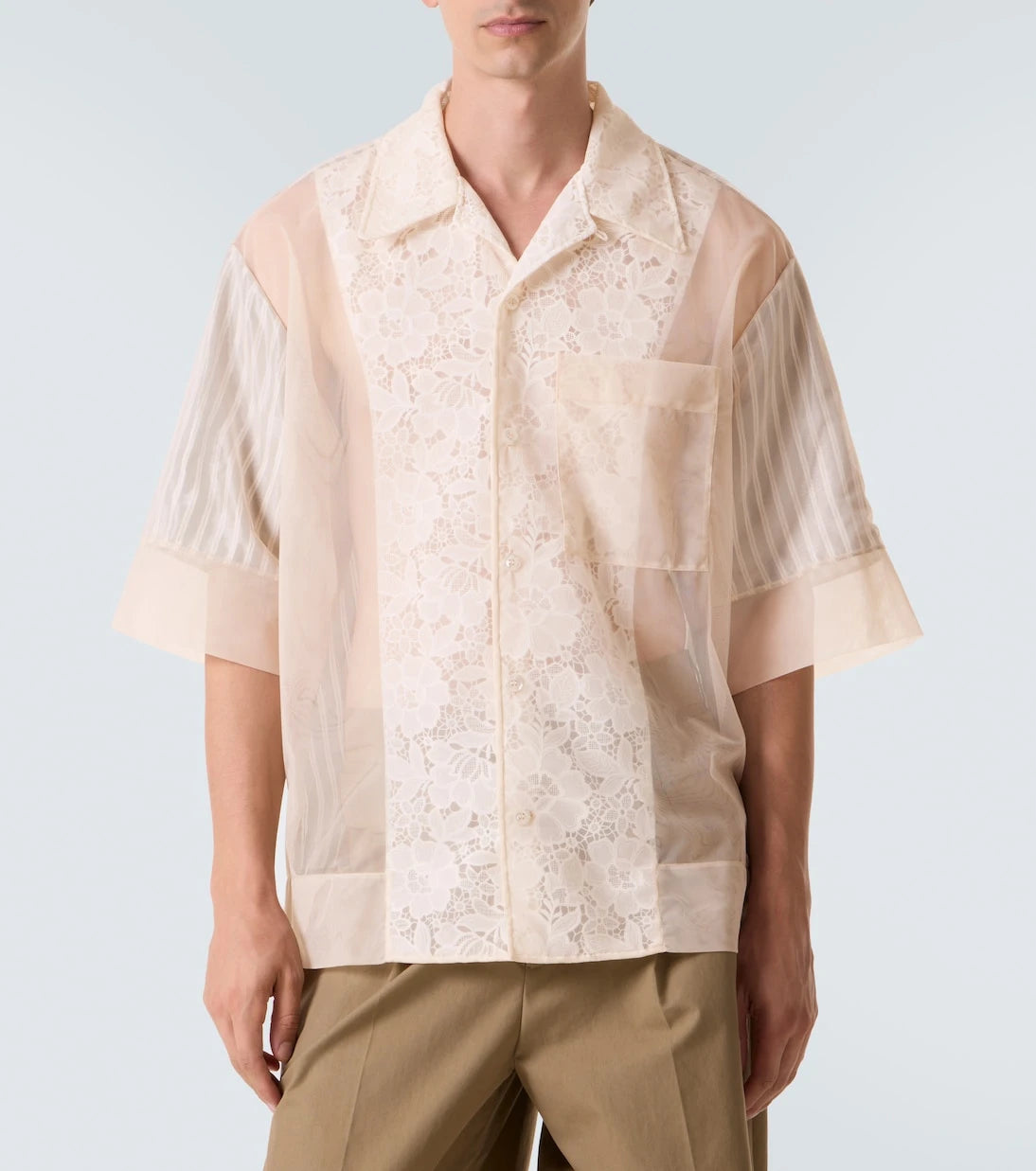 Simone Rocha - Patchwork lace bowling shirt