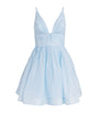 Blue Linen-Silk Plunge-Neck Mini Dress