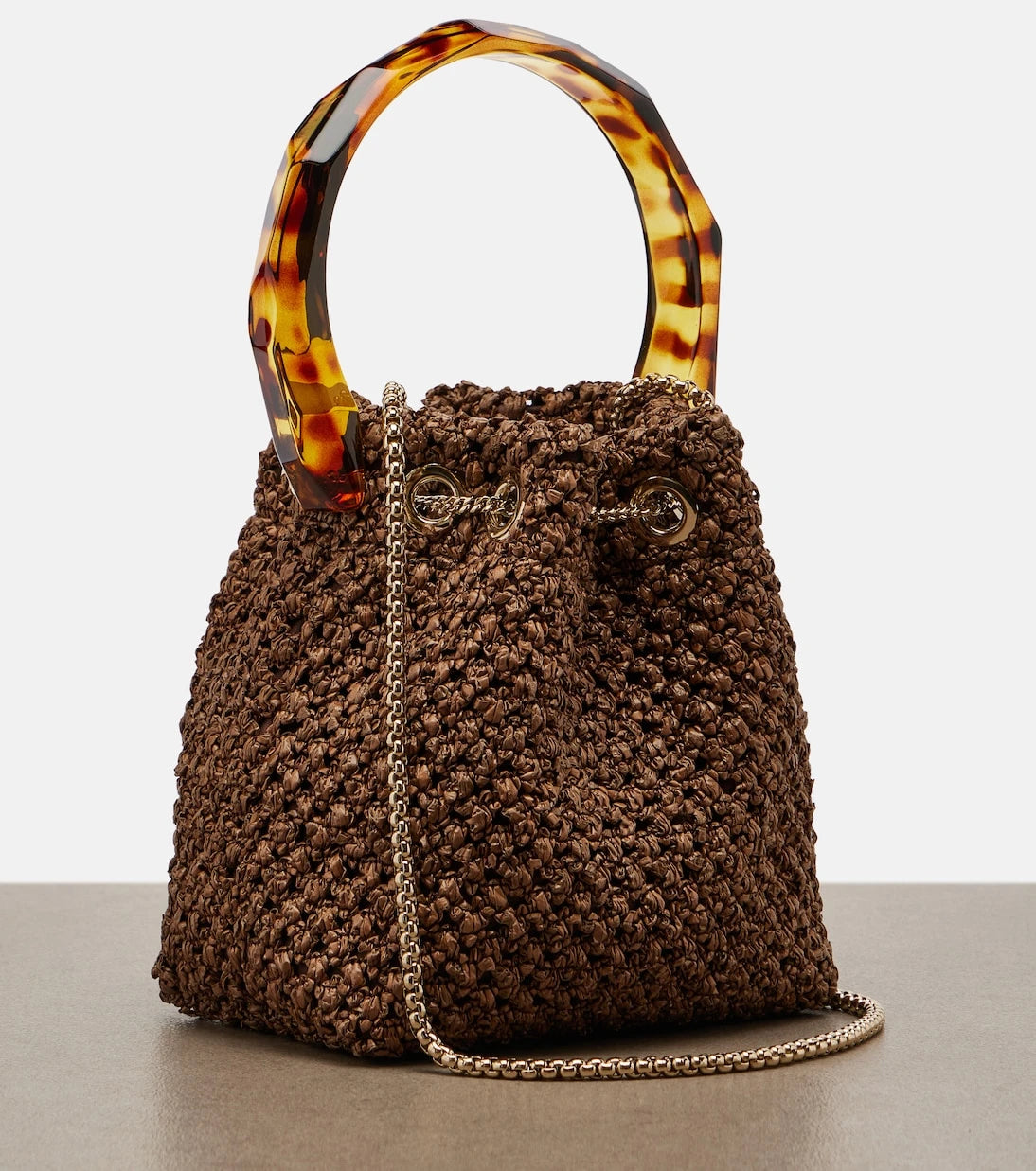 Jimmy Choo - Bon Bon Small raffia-effect bucket bag