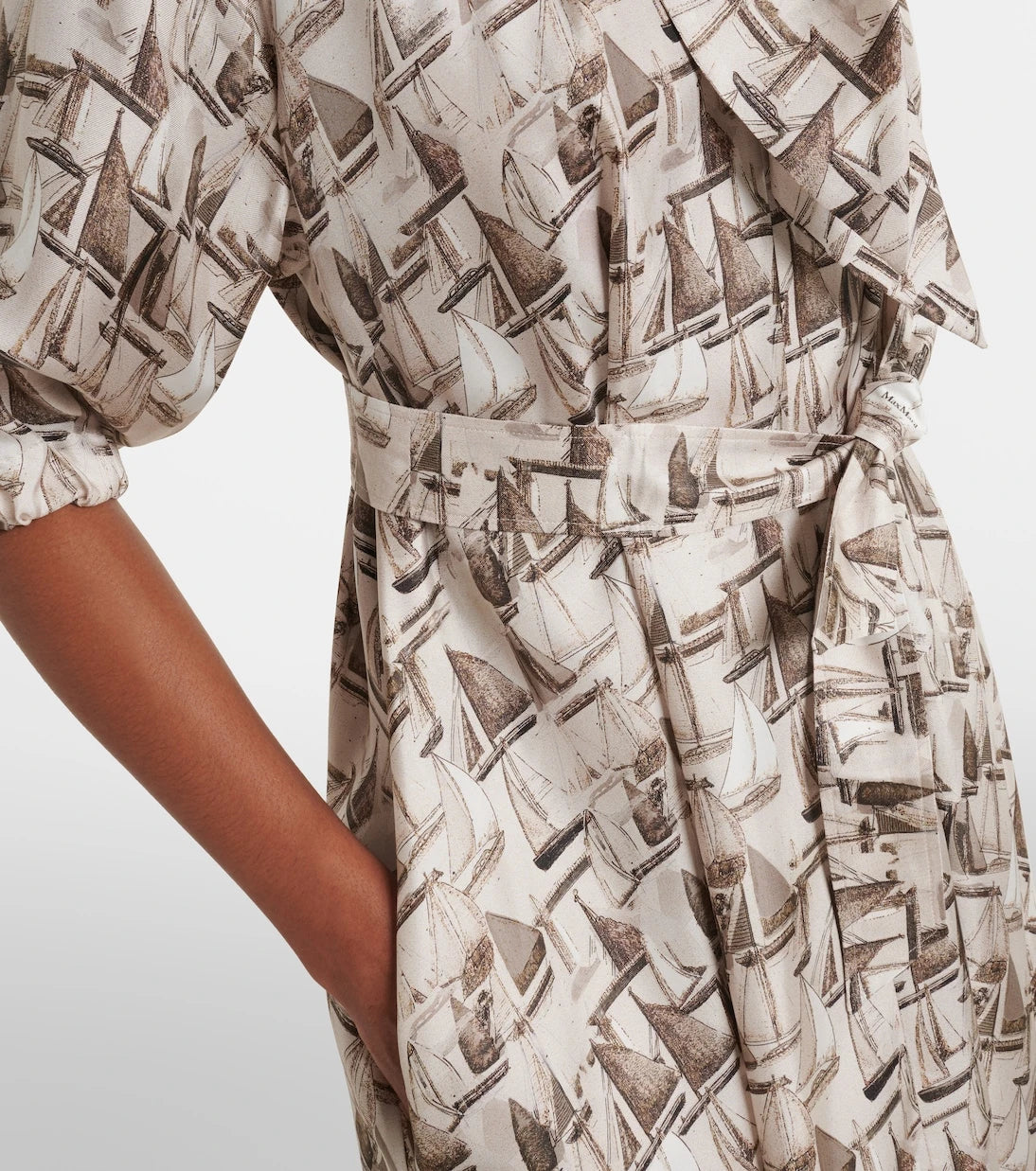Max Mara - Printed tie-neck silk twill midi dress