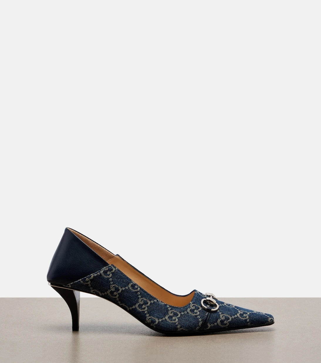 Gucci - Vittoria leather-trimmed denim pumps