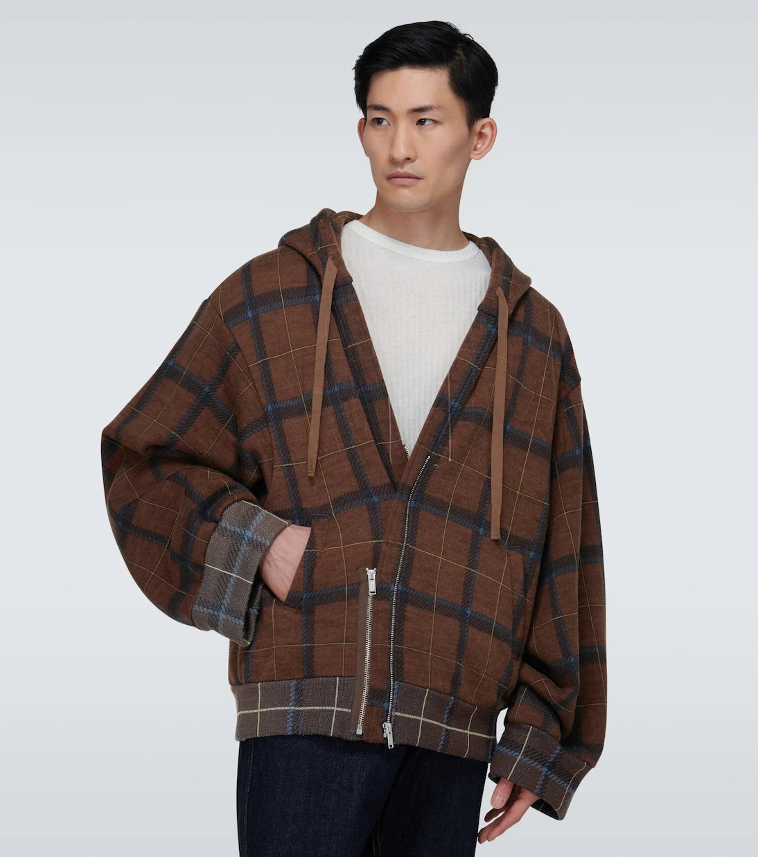 Undercover - Zipped checked hooded sweatshirt
