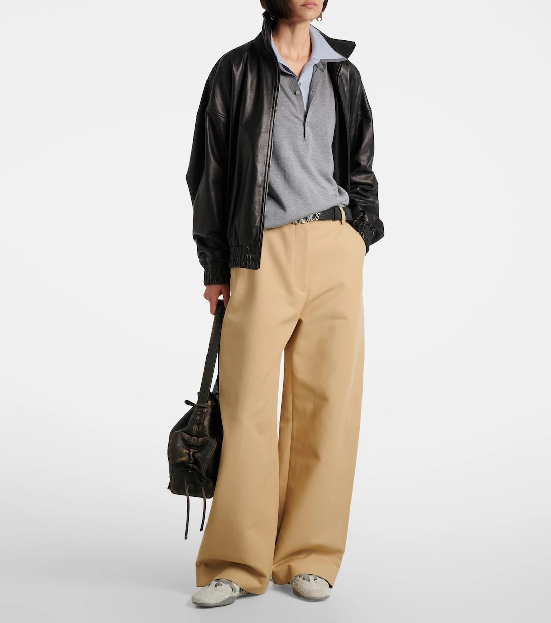 Acne Studios - بنطال بساق واسعة من قطن الساتان