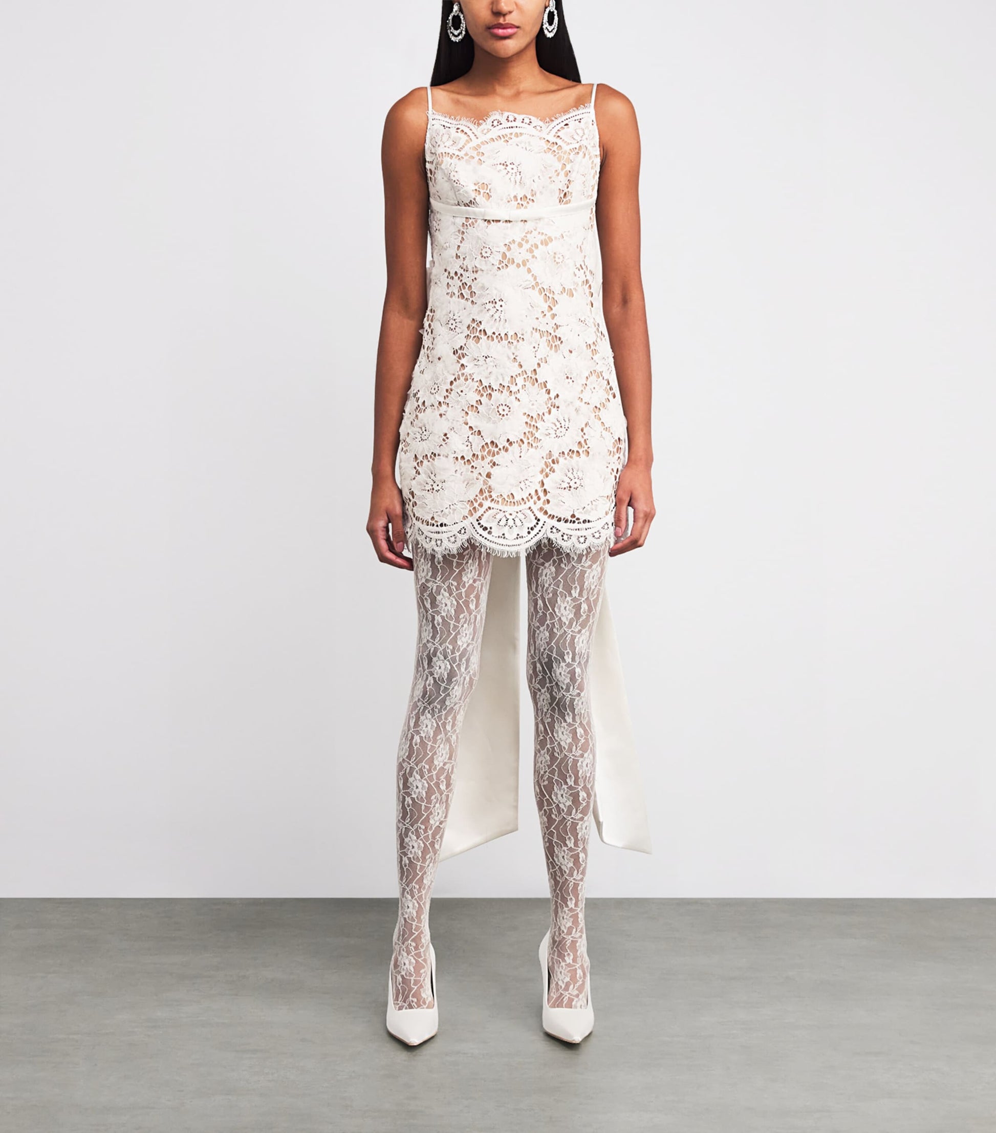 Self-Portrait White Lace Bow-Detail Mini Dress