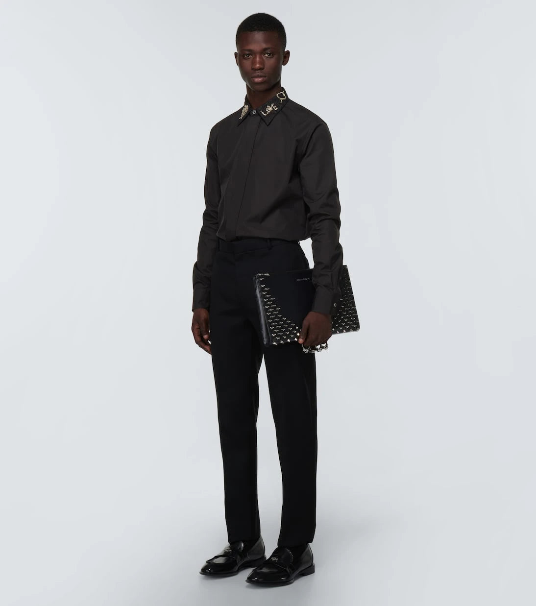 McQueen - Four-Ring embellished leather clutch