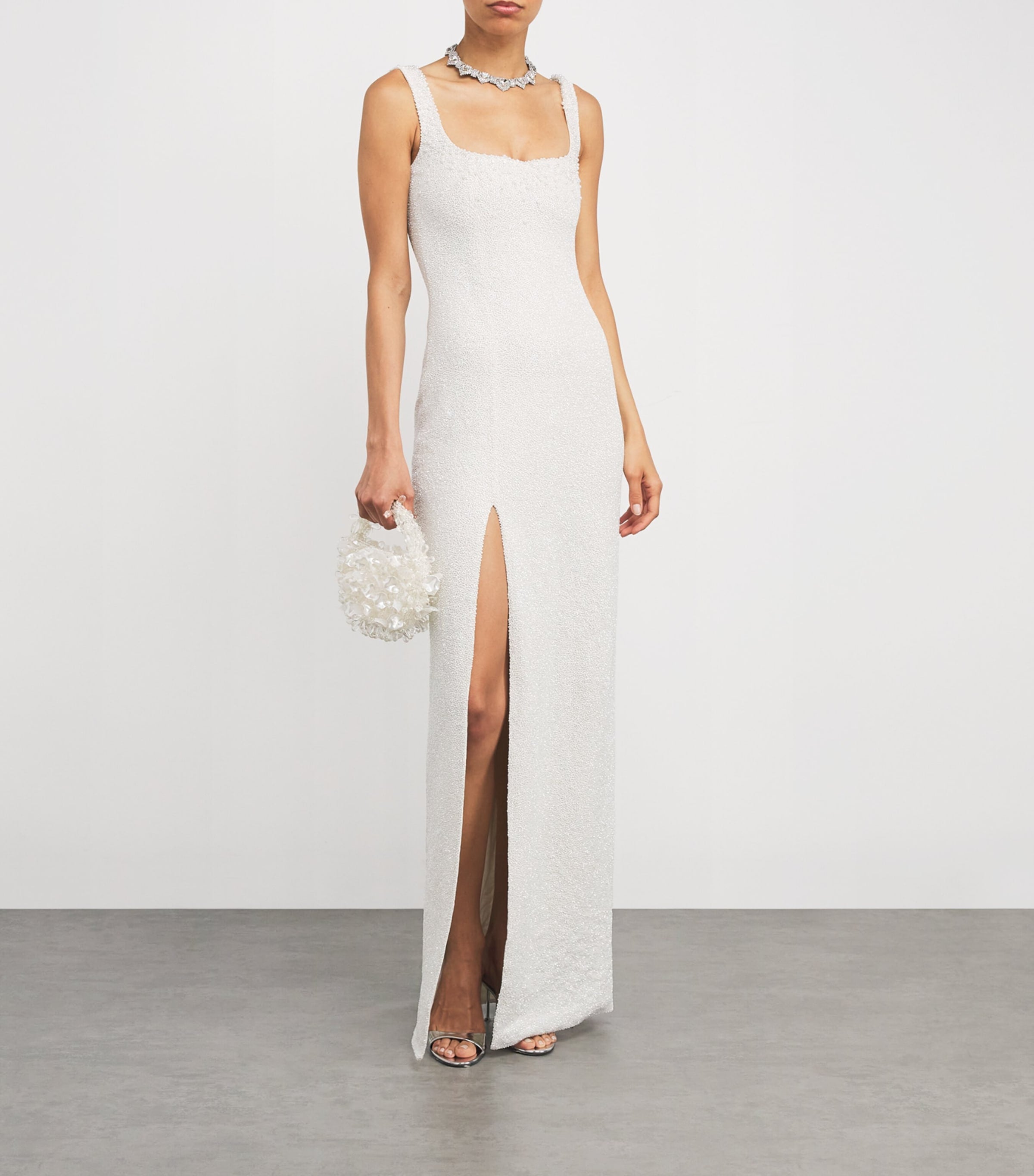 Clio Peppiatt Ivory Crystal Square-Neck Gown