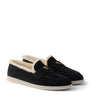 Prada Shearling-Suede Logo Loafers