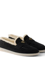 Prada Shearling-Suede Logo Loafers