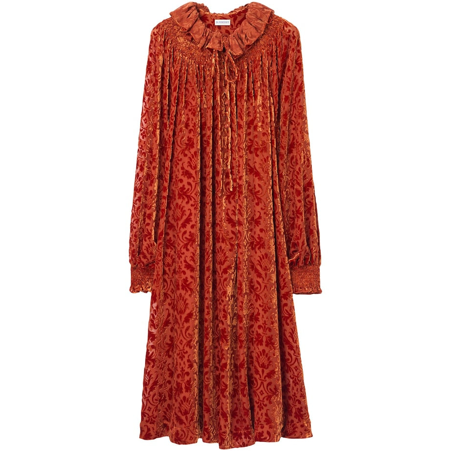 Burberry Red Velvet Devoré Midi Dress