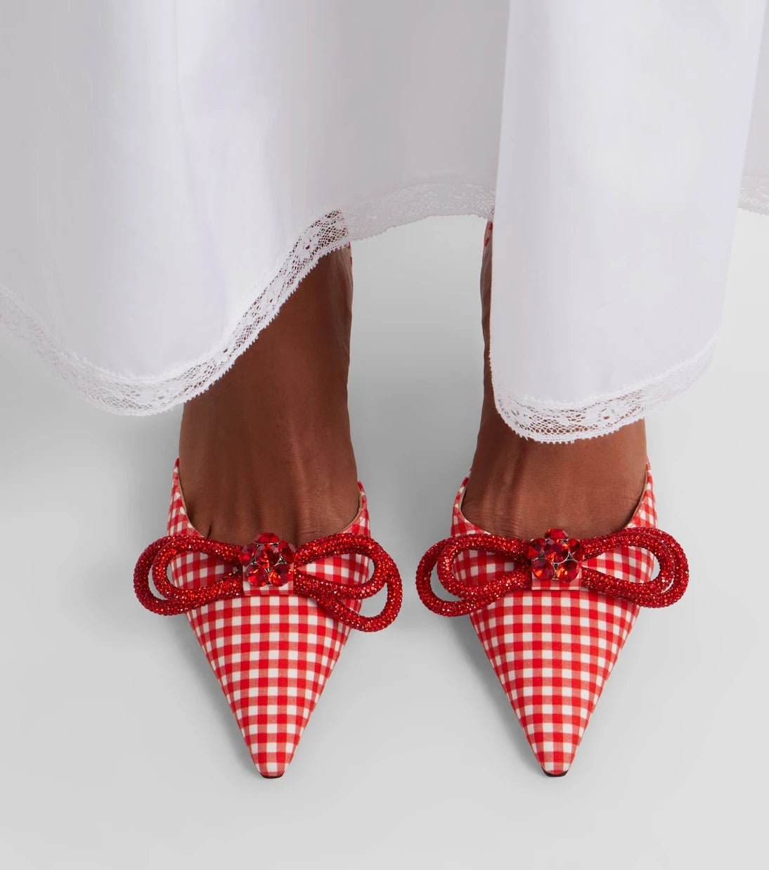 Mach & Mach - Double Bow gingham slingback pumps