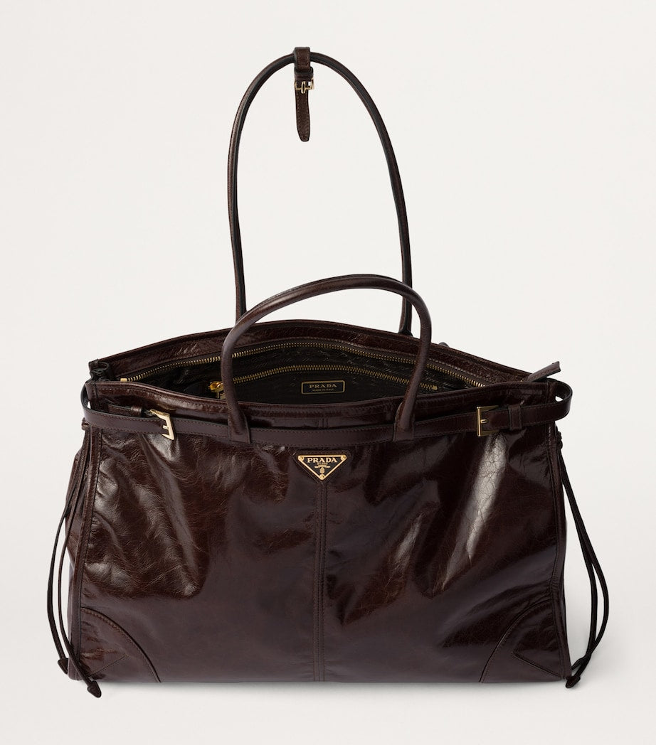 Prada Brown Large Leather Buckle Tote Bag