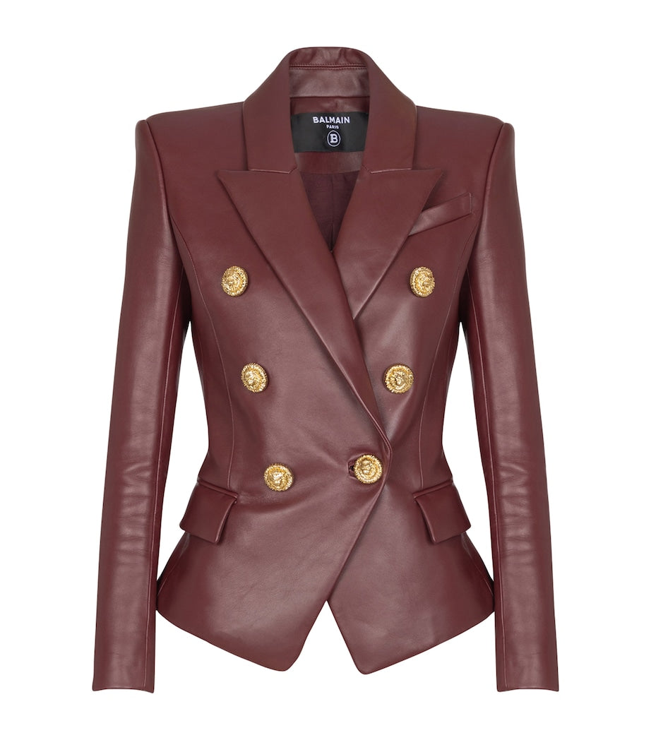 Balmain Brown Lambskin Double-Breasted Blazer