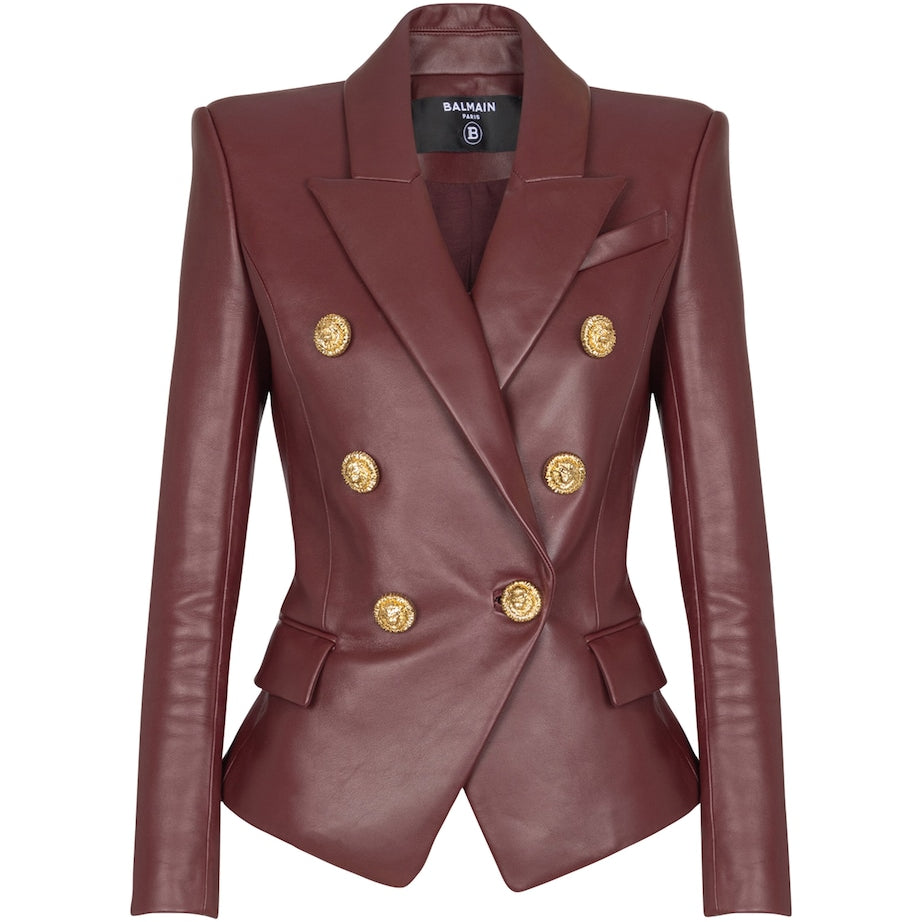 Balmain Brown Lambskin Double-Breasted Blazer