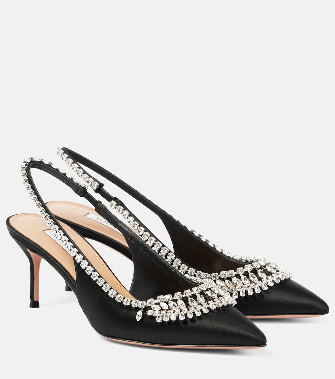 Aquazzura - Crystal Crush satin slingback pumps