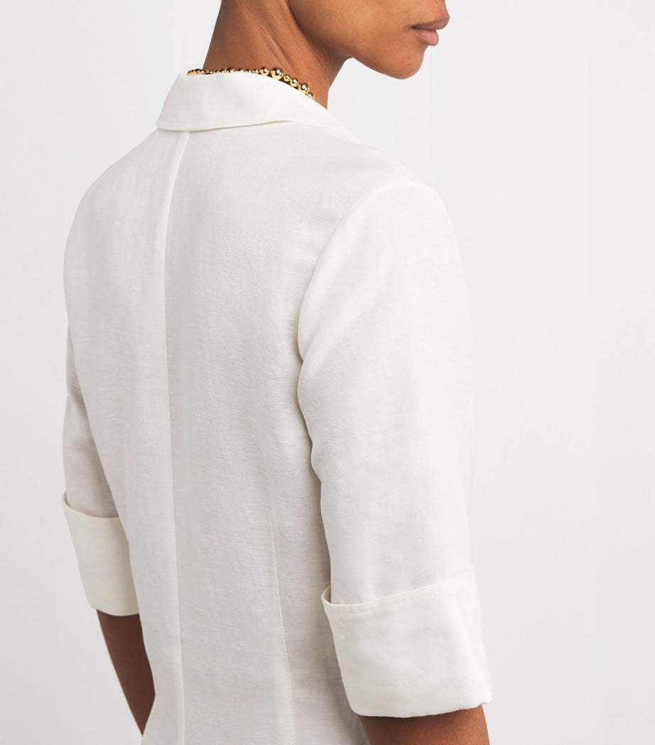 Simkhai White Linen-Blend Claudine Midi Shirt Dress