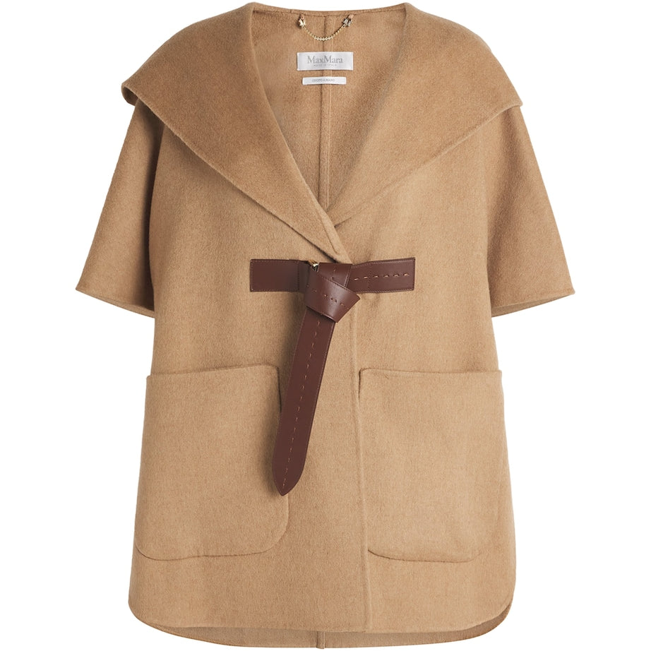 Beige Camel Hair Belted Cape