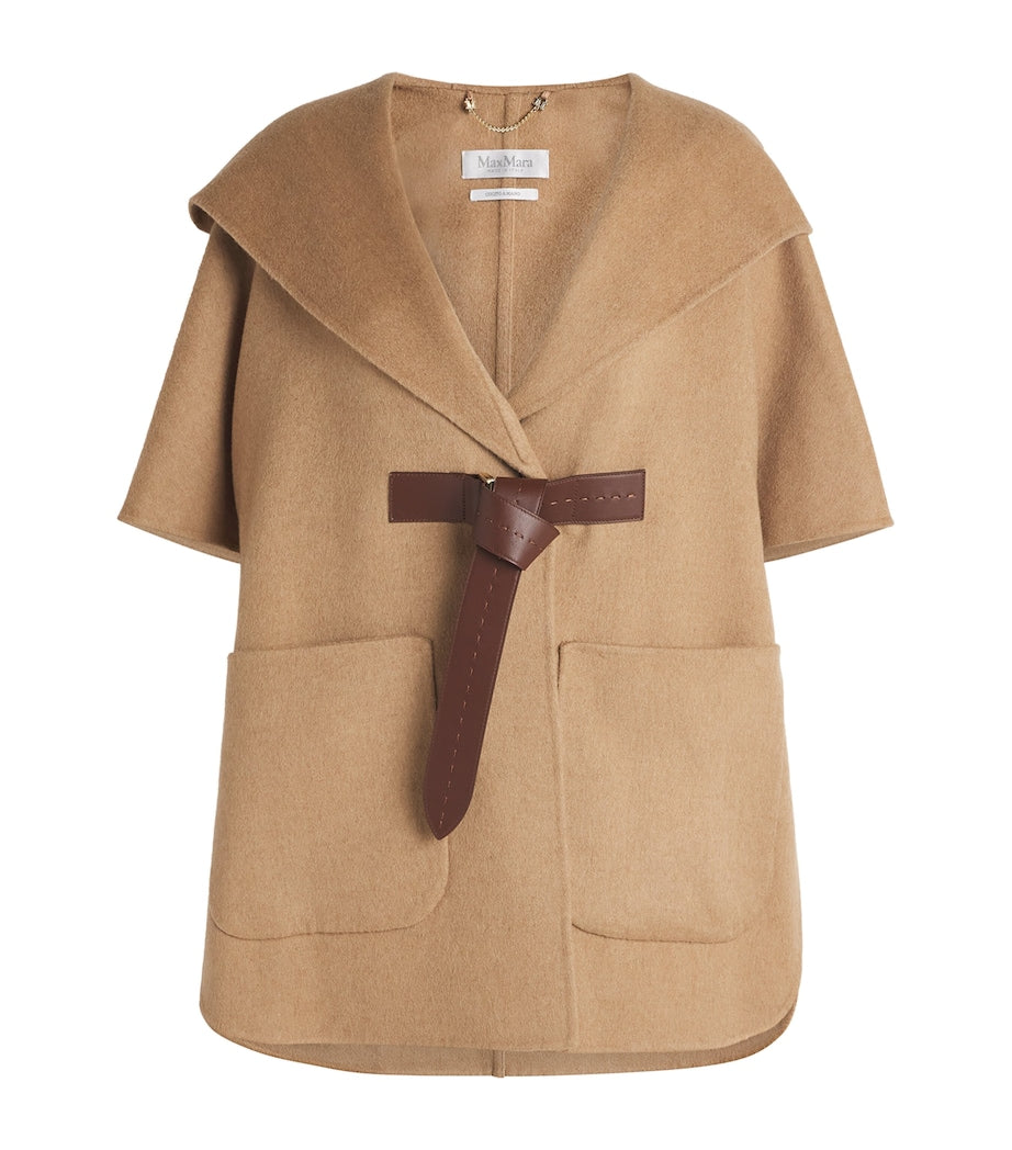 Beige Camel Hair Belted Cape