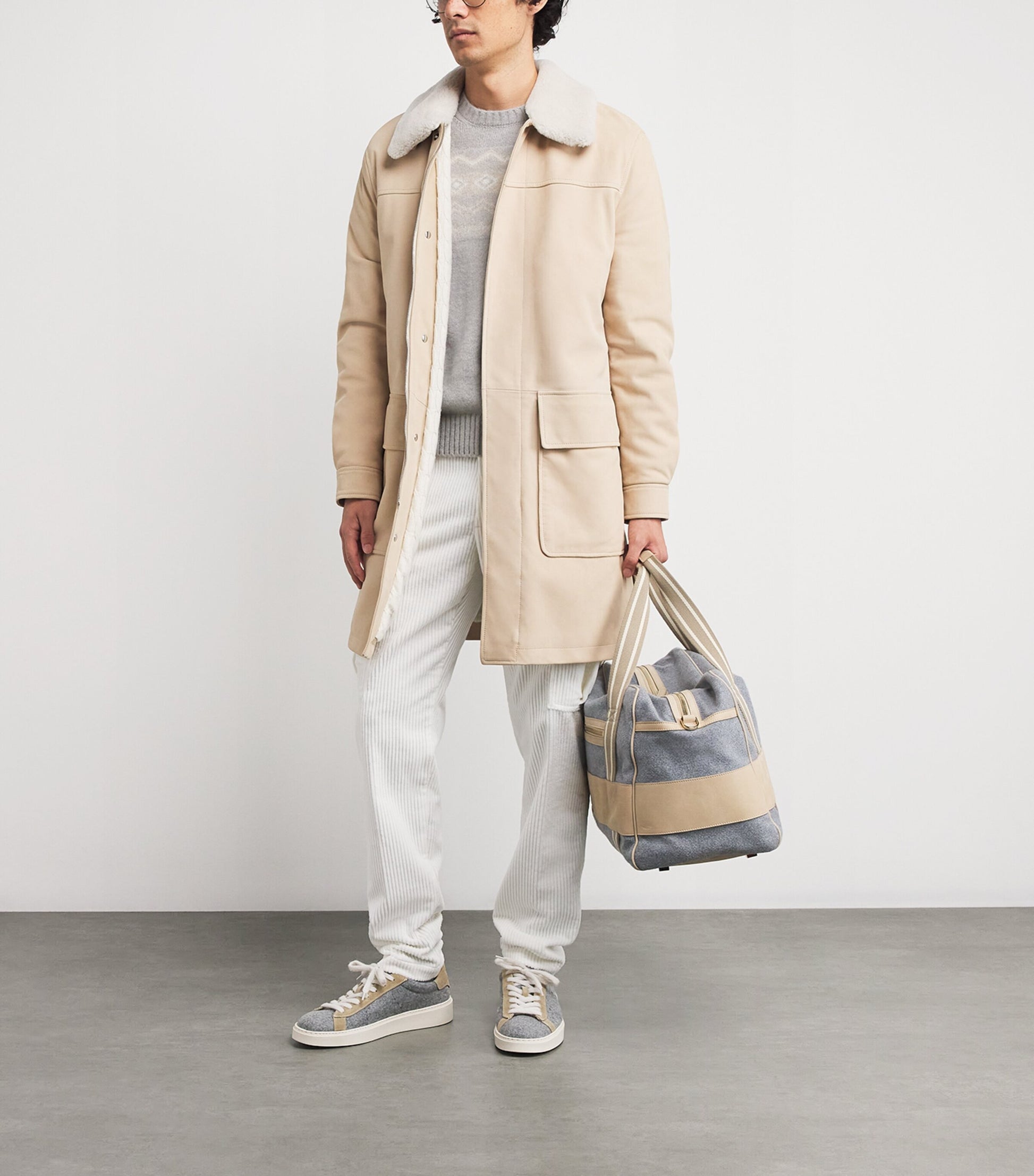 Eleventy Wool Suede-Trim Sneakers