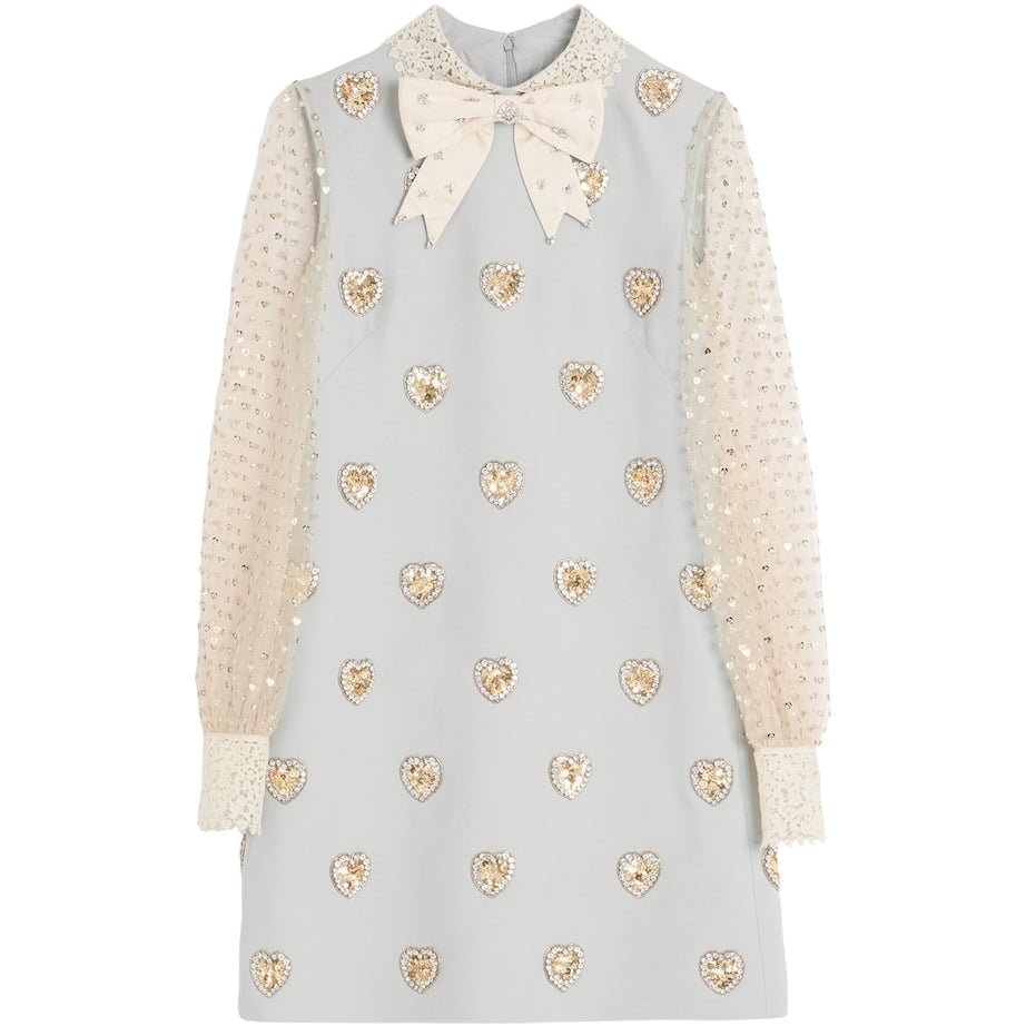 Valentino Blue Wool-Silk Embroidered Mini Dress