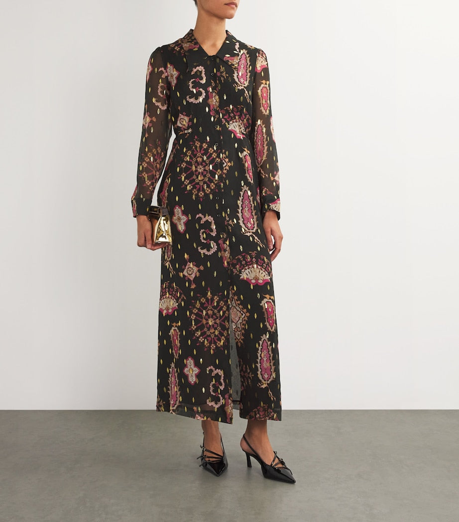 Silk Dylan Midi Dress BLACK