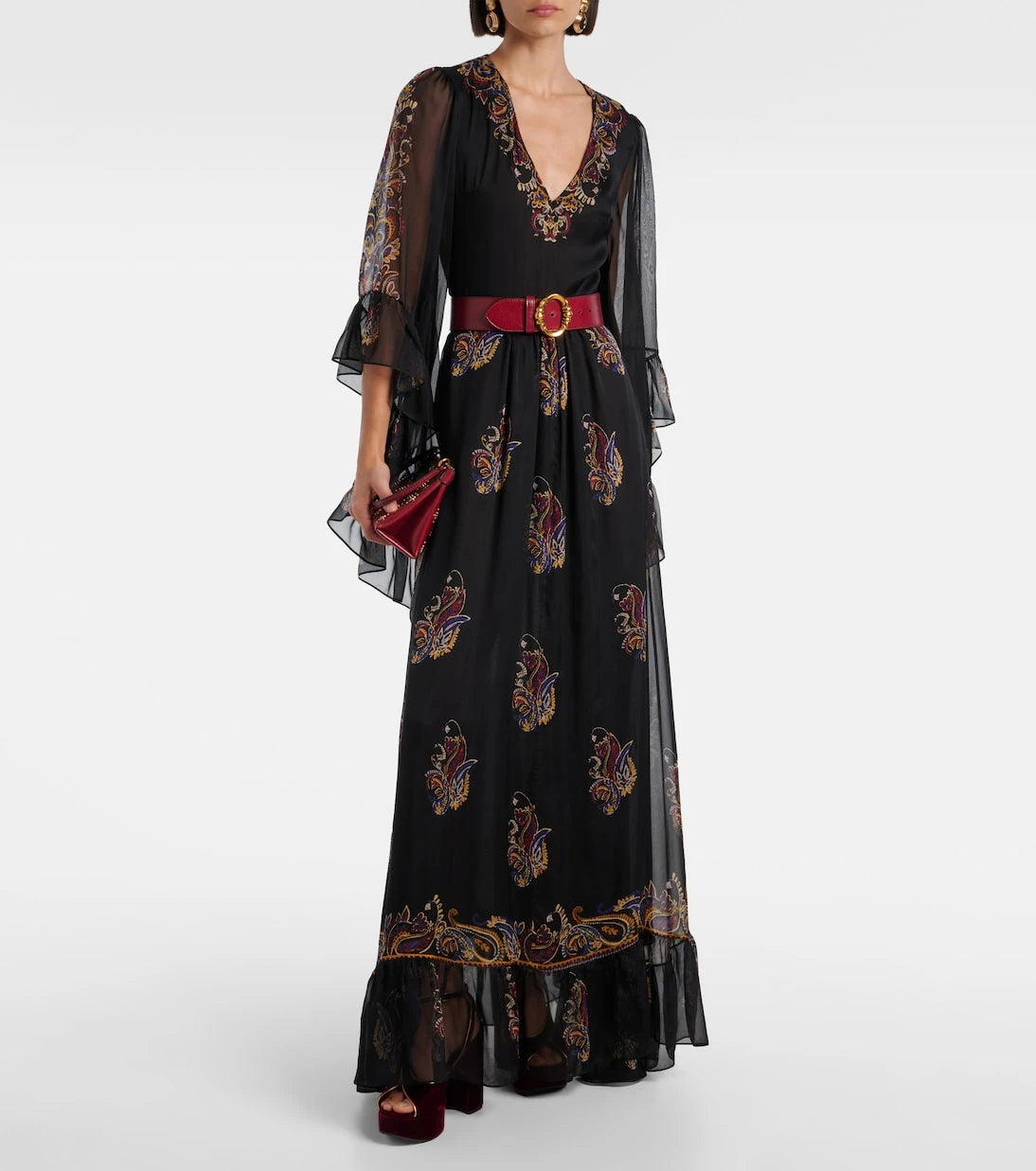 Etro - فستان ماكسي من حرير البيزلي