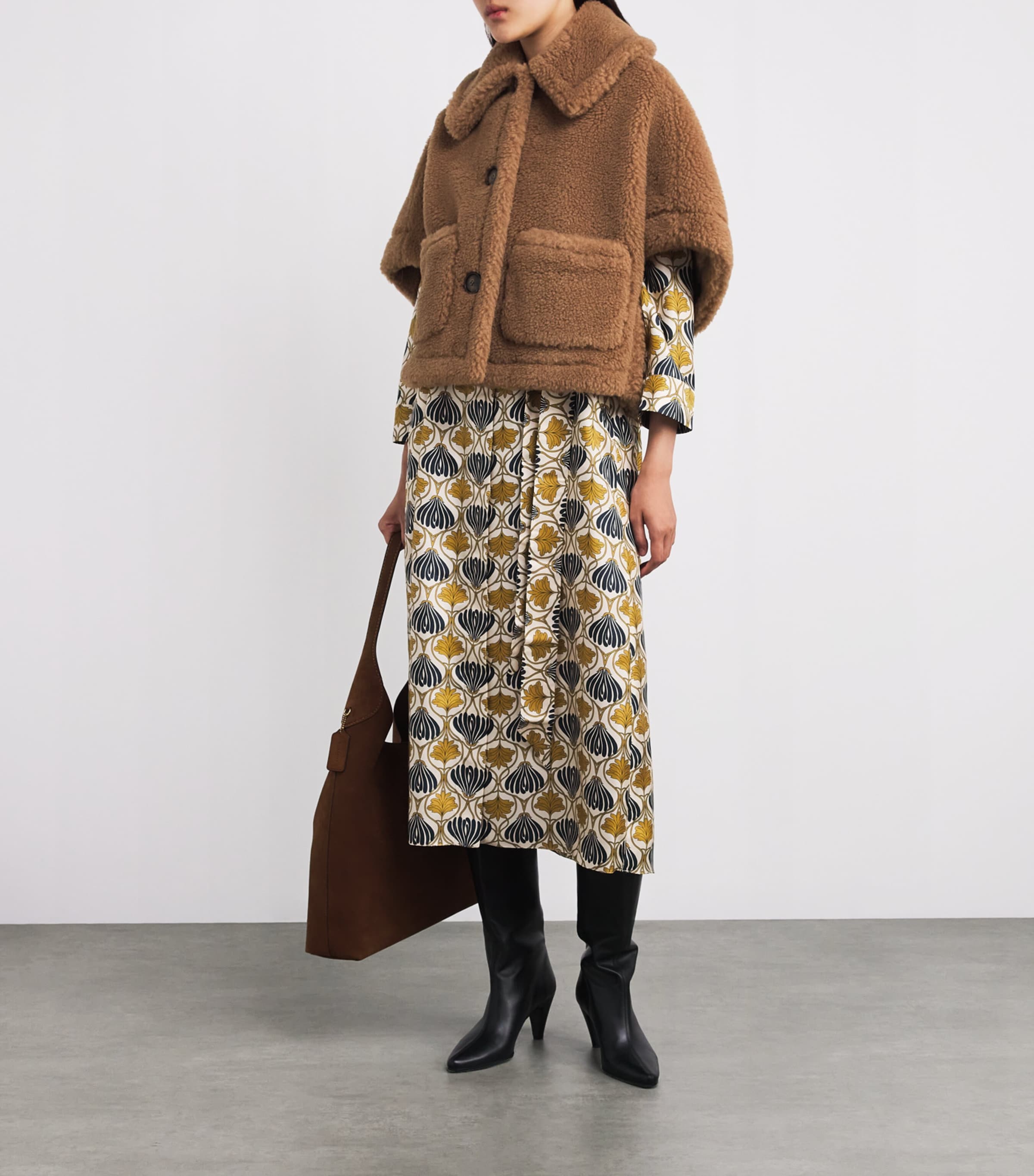 Max Mara Beige Wool-Silk Cape Coat