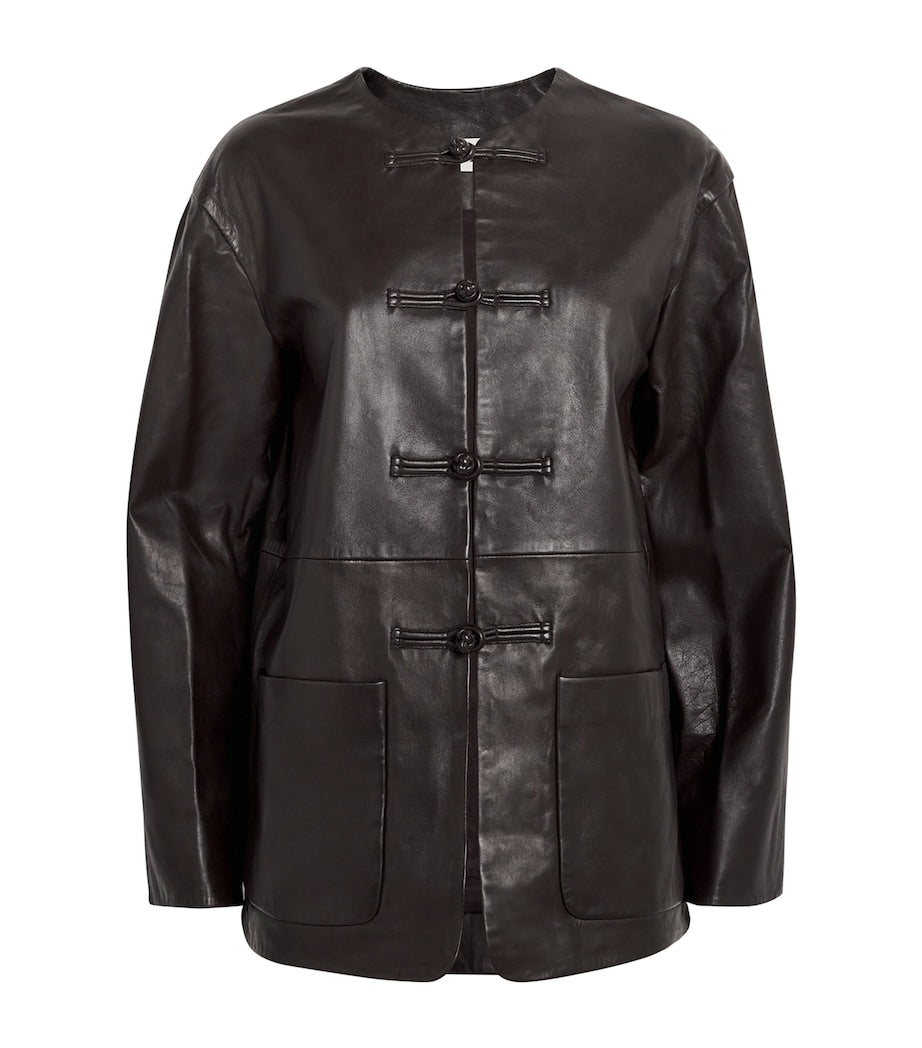 Róhe Brown Mandarin Leather Jacket
