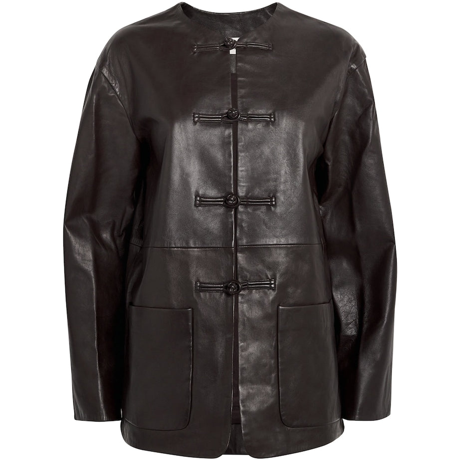 Róhe Brown Mandarin Leather Jacket