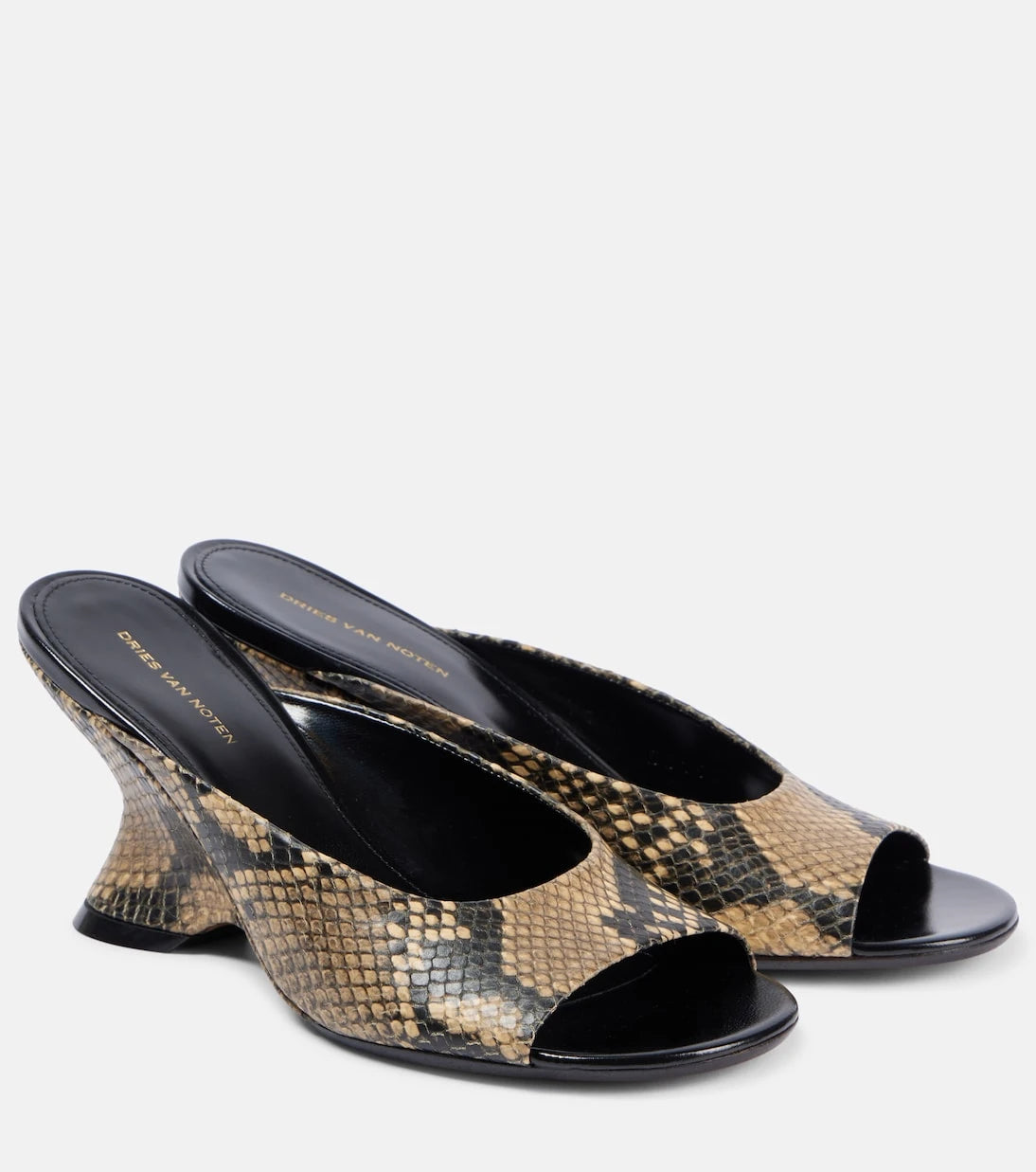 Dries Van Noten - Snake-effect leather mules