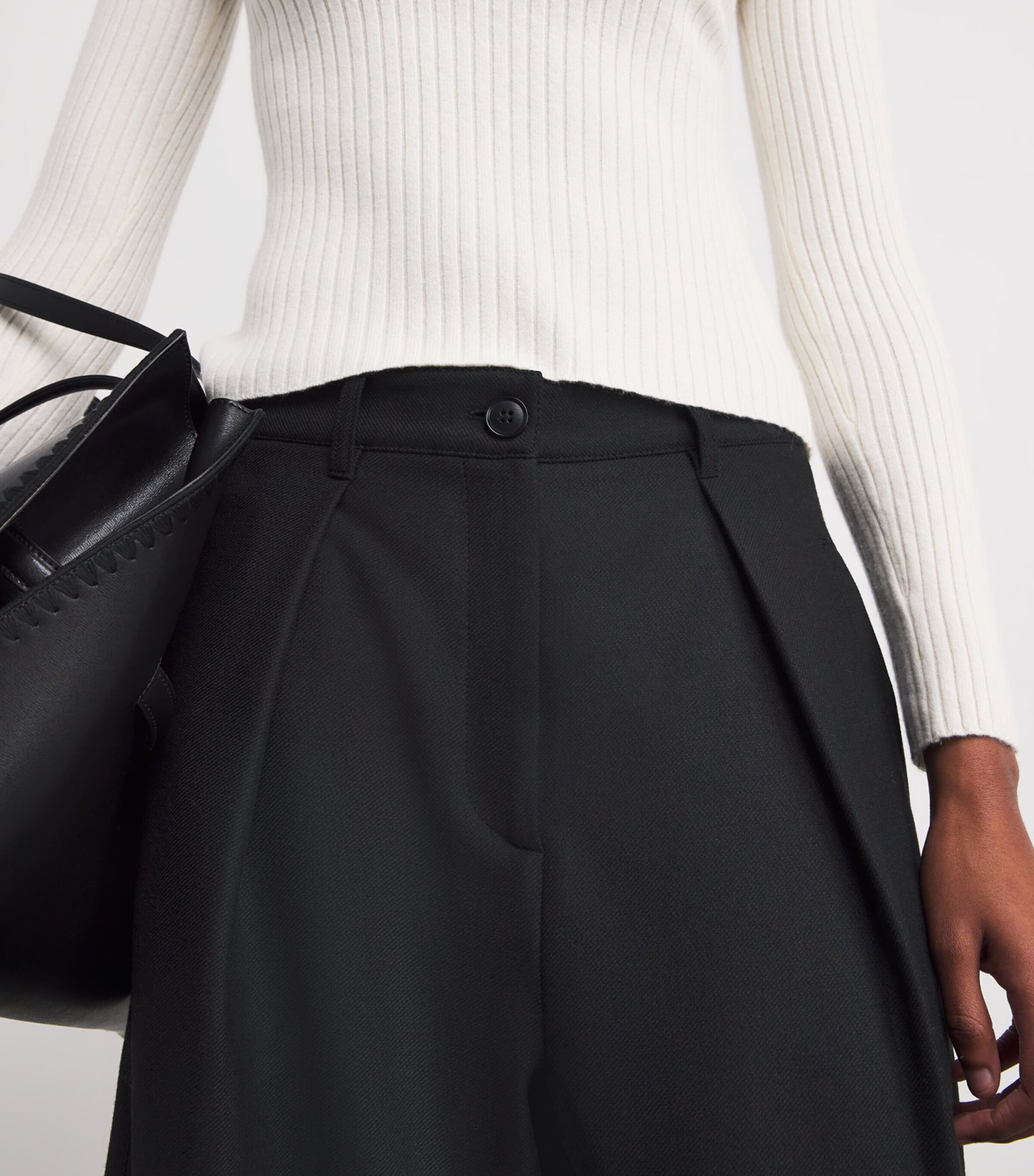 ME+EM Black Pleated Wide-Leg Trousers