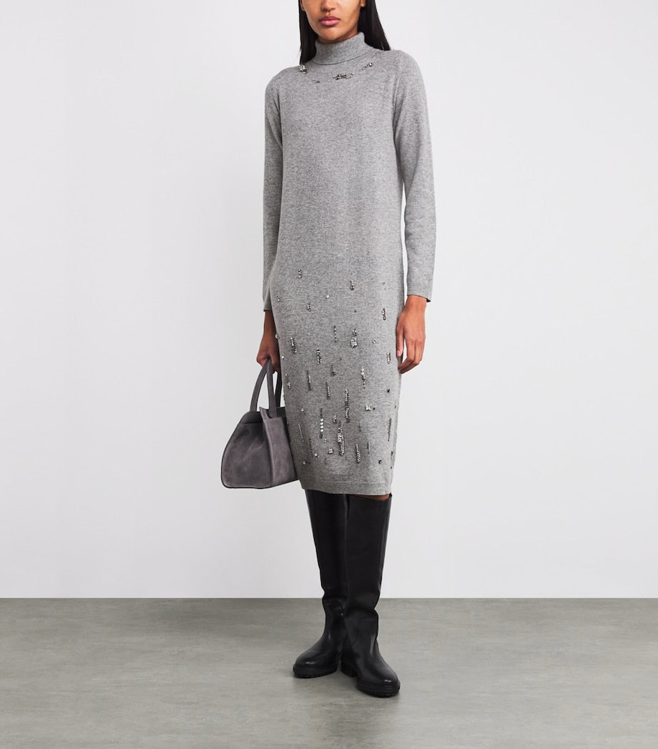 Fabiana Filippi Grey Embellished Rollneck Midi Dress