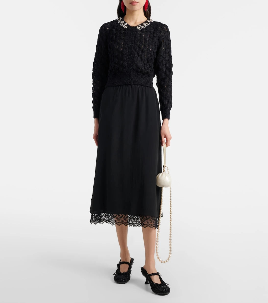 Simone Rocha - Lace-trimmed crêpe de chine midi skirt