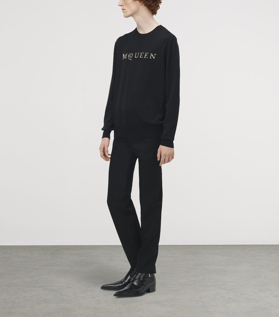 Black Wool Embellished Logo Sweater